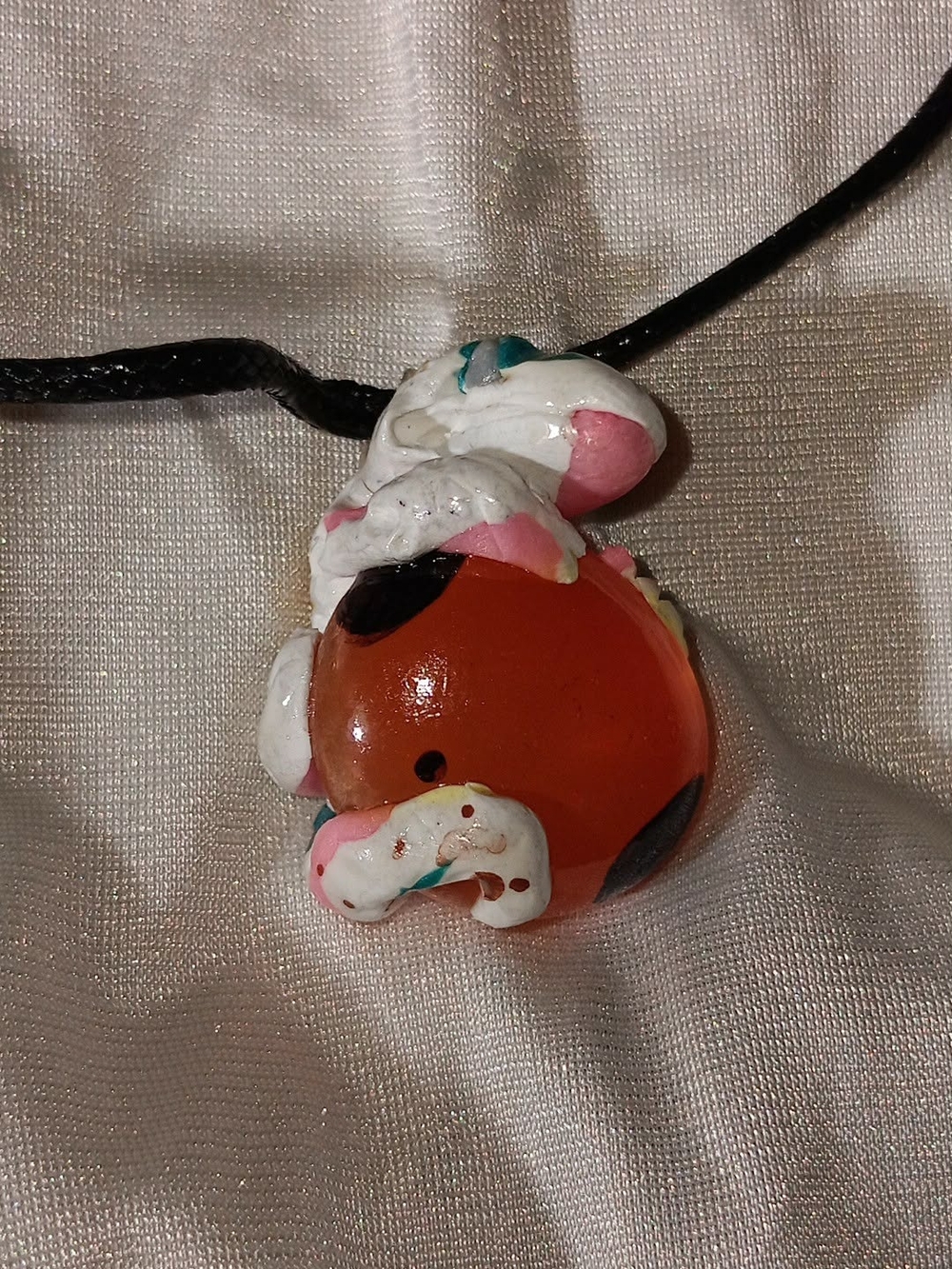 Colorful Gecko Necklace Wrapped Around Kawaii Orange Alien Marble Fantasy